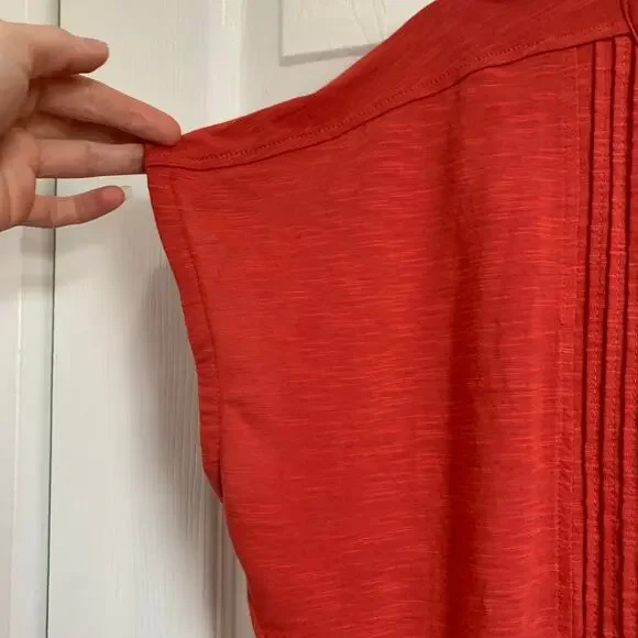 prAna red ribbed front tie neck Ocupas Popover Top Large - Picture 6 of 9